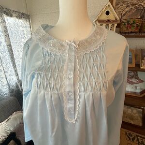 Miss Elaine Blue and White Classic Pajama Nightgown